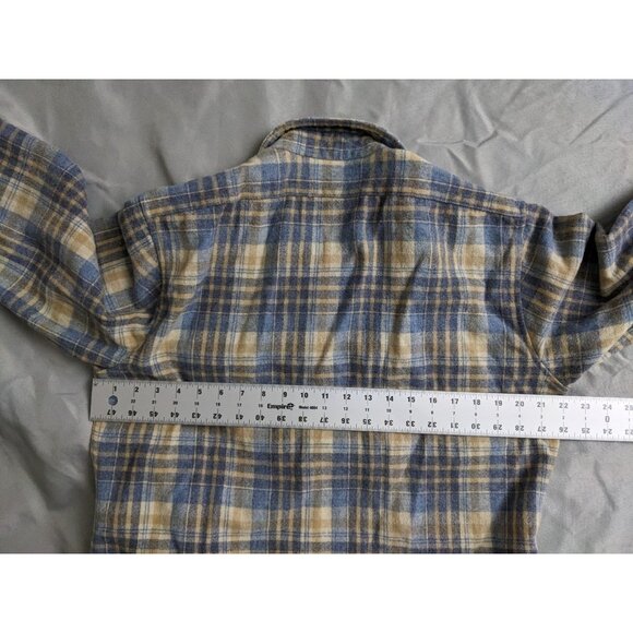 Vintage Pendleton Flannel Shirt Blue & Beige Virgin Wool Button Up Mens Size L - Picture 6 of 7